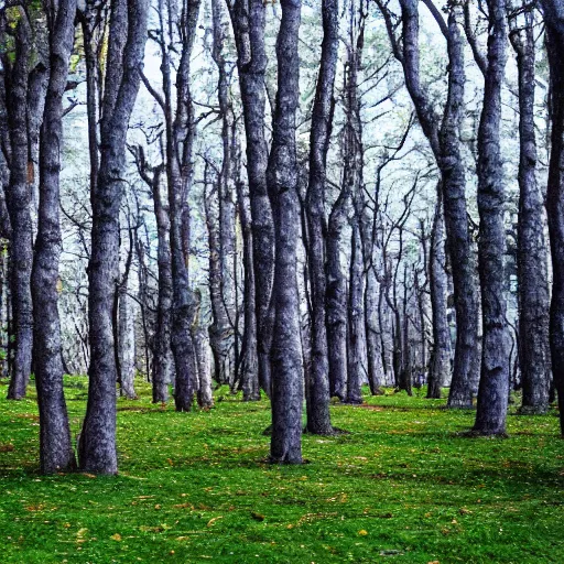 Image similar to a forest of trees made out of stone bricks with blue leaves