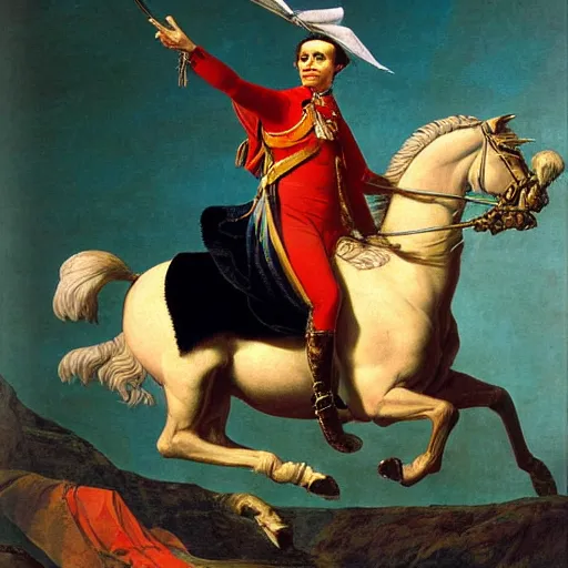 Prompt: Napoleon on a giant eagle painted by Jacques-Louis David