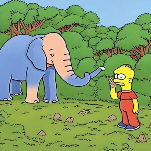 Prompt: elephant in the bush, simpsons style