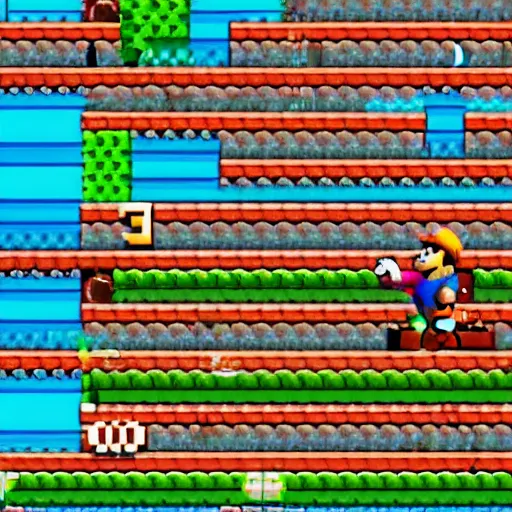 Prompt: a screenshot from supermario 8-bit nintendo game with a dwarf as a main character