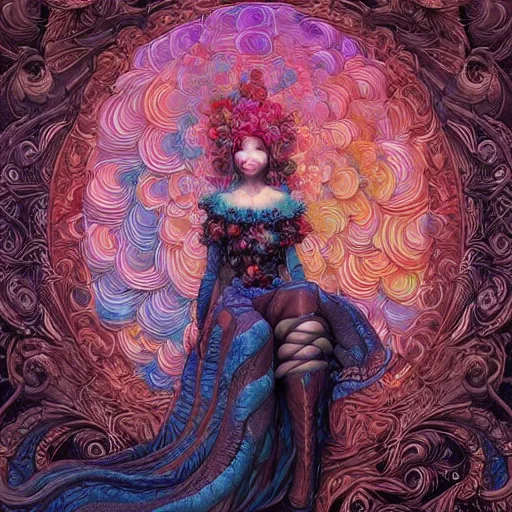 Image similar to portrait of park min young, hyper detailed masterpiece, neon floral pattern, jean giraud, digital art painting, darkwave goth aesthetic, psychedelic, artgerm, donato giancola and tom bagshaw