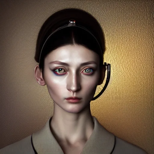 Prompt: hyperrealism aesthetic photography in caravaggio and araki nobuyoshi style computer simulation visualisation of parallel universe cyberpunk scene with beautiful detailed ukrainian woman with detailed face and perfect eyes wearing ukrainian traditional shirt and wearing retrofuturistic sci - fi neural interface designed by josan gonzalez. hyperrealism photo on pentax 6 7, by giorgio de chirico volumetric natural light rendered in blender