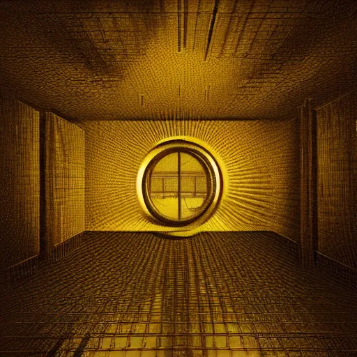 Prompt: inside an laboratory enters the old gold the room through a dimensional portal