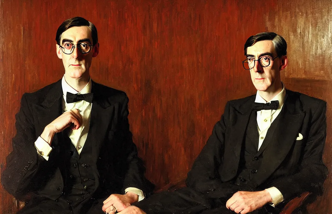 Image similar to portrait of jacob rees - mogg!!!!!!!!!!!!!!!!!!!!!!!!!!!, detailed face, detailed painting,, epic lighting, by ilya repin, phil hale and kent williams