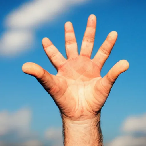 Image similar to man showing us his hand with five fingers