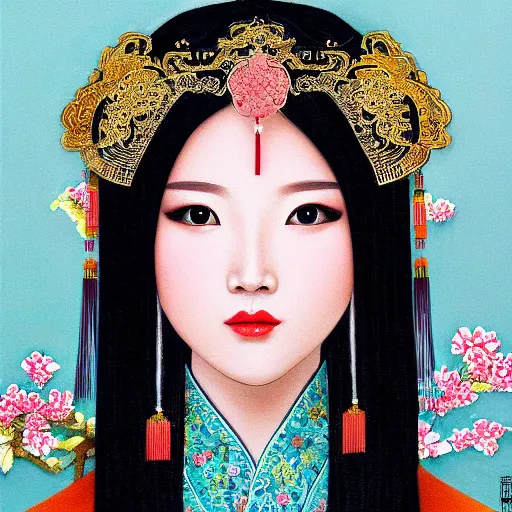 Image similar to traditional chinese princess, high quality portrait, symmetrical face, intricate details, trending on artstation