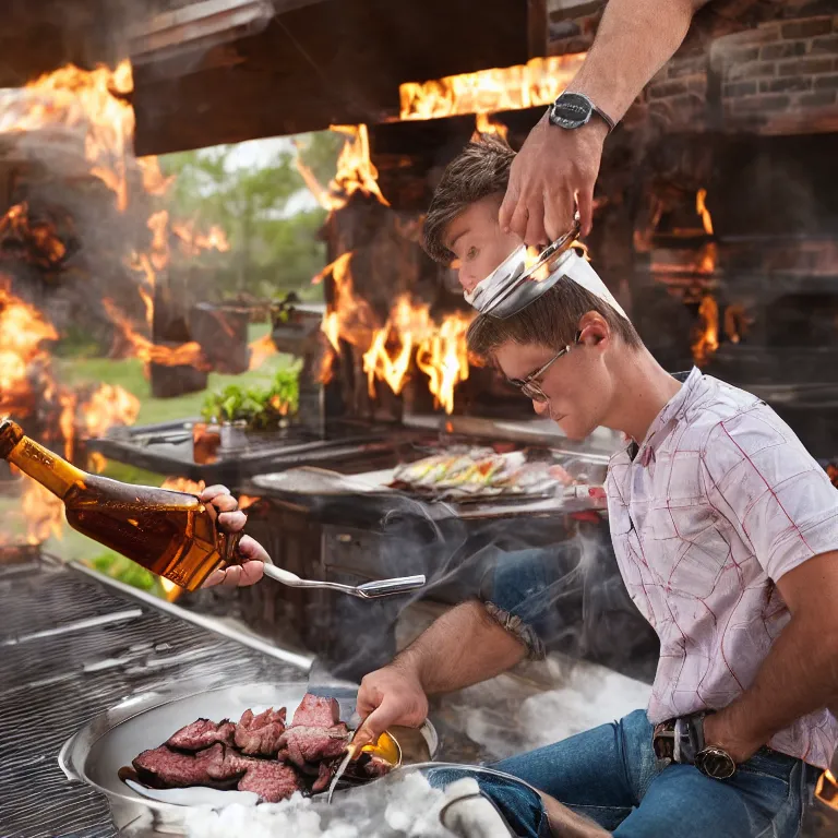 Prompt: Alabama boy cooking barbeque and drinking beer , cinematic lighting, photorealistic image, 8k, ultra detailed, high resolution,