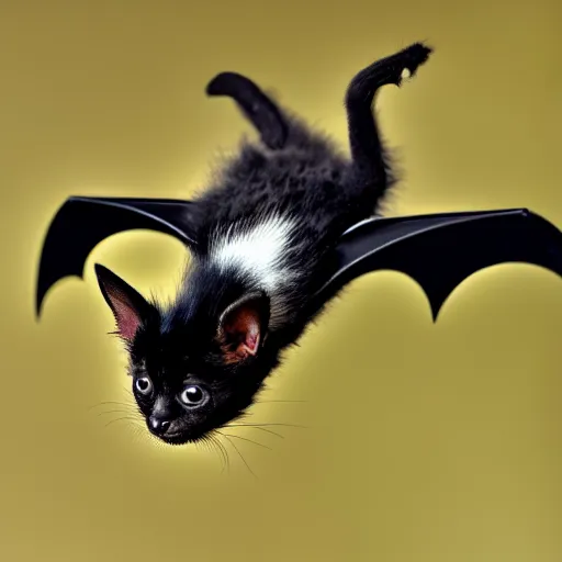 Image similar to a bat kitten flying, Canon EOS R3, telephoto, very detailed, 4k