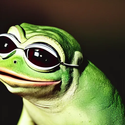 Prompt: A portrait of pepe the frog, perfect faces, 50 mm, award winning photography