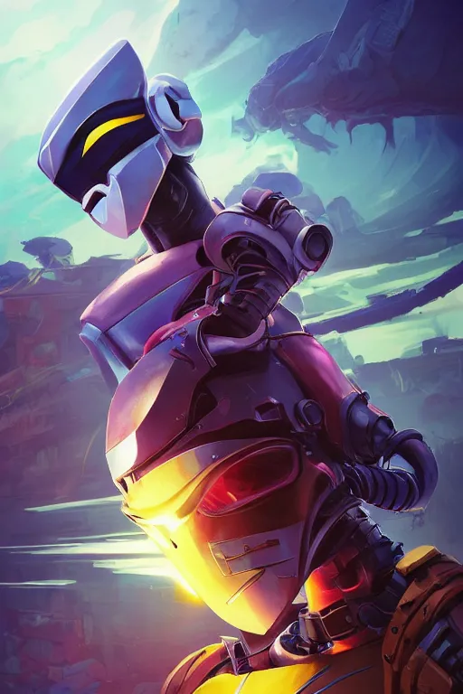 Image similar to epic mask helmet robot ninja portrait stylized as fornite style game design fanart by concept artist gervasio canda, behance hd by jesper ejsing, by rhads, makoto shinkai and lois van baarle, ilya kuvshinov, rossdraws global illumination radiating a glowing aura global illumination ray tracing hdr render in unreal engine 5