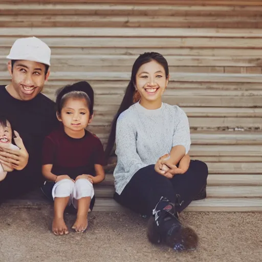 Image similar to white girl, tan boy, and brown asian mexican girl as a family, trending on unsplash!!!, 4 k photorealism, family photo!!