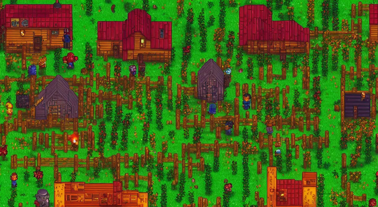 Image similar to Stardew Valley zombie apocalypse, concept art, cinematic