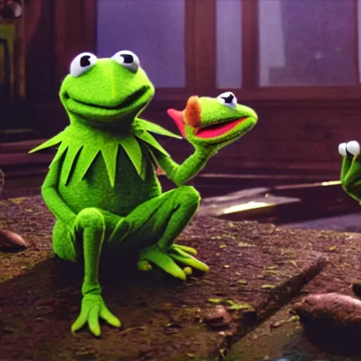 Image similar to Kermit the Frog as an actual human being by P. Craig Russell and Barry Windsor-Smith, Sesame Street, 8k octane beautifully detailed render, post-processing, extremely hyperdetailed, intricate, epic composition, grim yet sparkling atmosphere, cinematic lighting + masterpiece