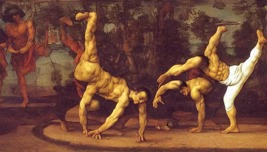 Image similar to capoeira, painting by leonardo da vinci