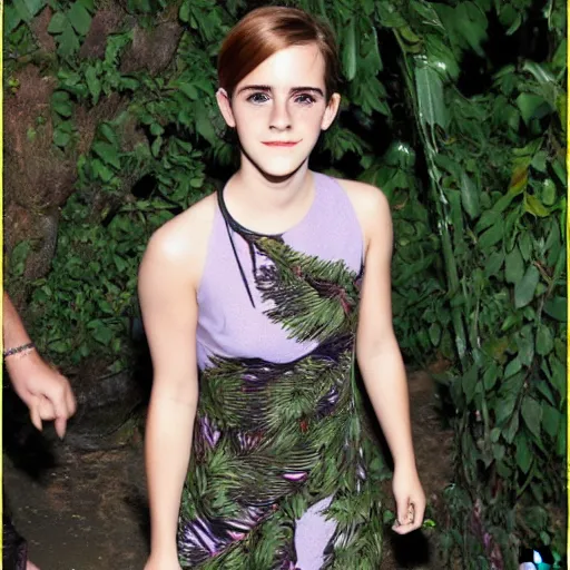 Prompt: enranged emma watson tangled and stuck in jungle vines