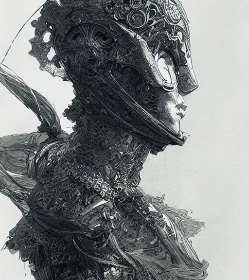 Image similar to portrait of anime woman in armor, pen and ink, intricate line drawings, by craig mullins, ruan jia, kentaro miura, greg rutkowski, loundraw