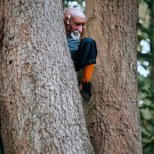 Image similar to an elderly man stuck in a tree, canon eos r 3, f / 1. 4, iso 2 0 0, 1 / 1 6 0 s, 8 k, raw, unedited, symmetrical balance, in - frame