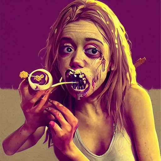 Image similar to zombie sarah hyland eating a clove of garlic, art by beeple