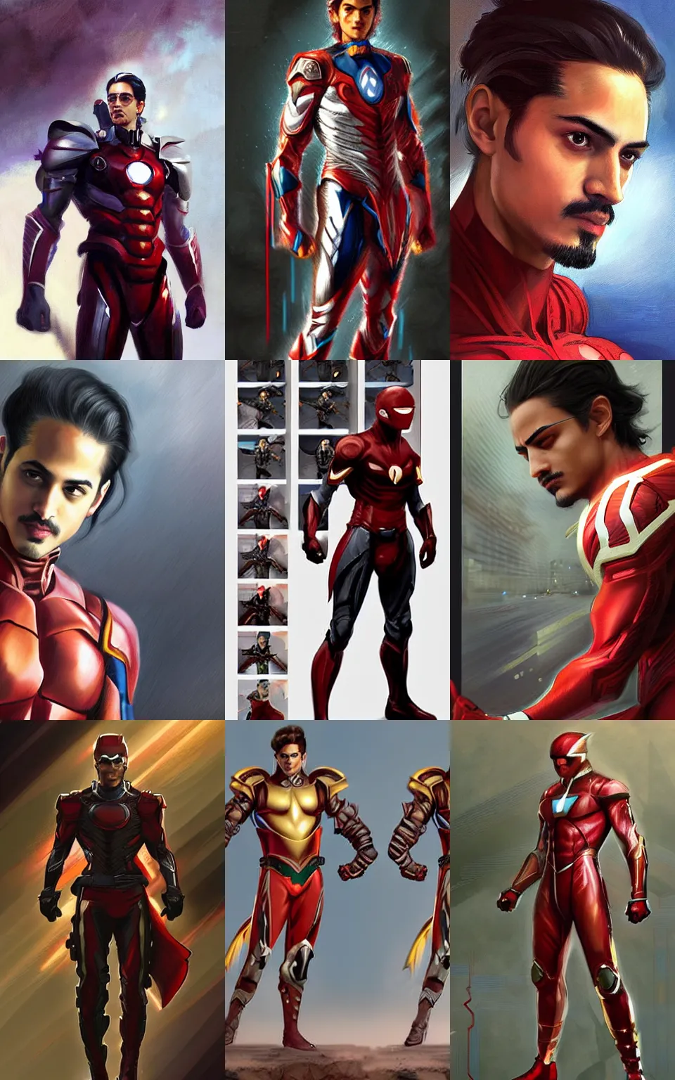 Prompt: character concept portrait of Avan Jogia as an speedster super-hero, fit, abs, red-white-gold spandex armor, elegant, digital painting, concept art, smooth, sharp focus, illustration, from Metal Gear, by Ruan Jia and Mandy Jurgens and William-Adolphe Bouguereau, Artgerm