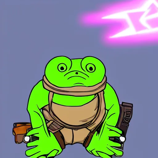 Image similar to Screenshot of Pepe the frog as an Overwatch hero