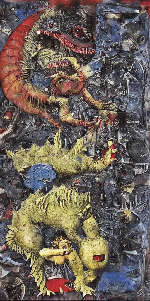 Image similar to the ferocious beast known as the Tarasque, 8k, surreal mixed media collage by Max Ernst