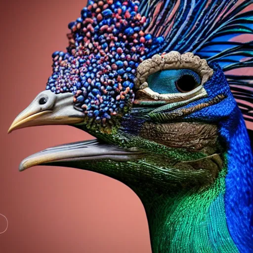 Prompt: hyperrealistic dslr film still of jeff goldblum disguised as peacock, stunning 8 k octane comprehensive 3 d render, inspired by istvan sandorfi & greg rutkowski & unreal engine, perfect symmetry, dim volumetric cinematic lighting, extremely hyper - detailed, incredibly real lifelike attributes & flesh texture, intricate, masterpiece, artstation, stunning