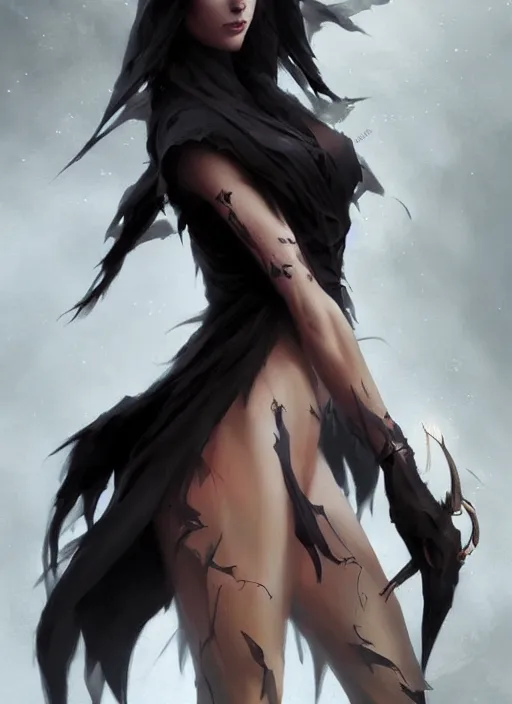 Prompt: a beautiful fullbody painting of a dark death goddess, by Greg rutkowski and artgerm, trending on artstation