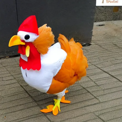 Image similar to chicken dressed as an inmate