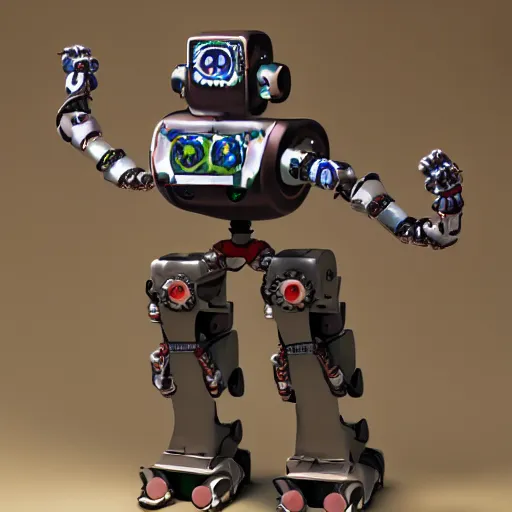 Image similar to a cowboy robot with 4 arms