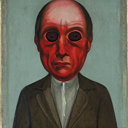 Image similar to portrait of alexander abdulov, with a red eyes, satanic body, head of old man