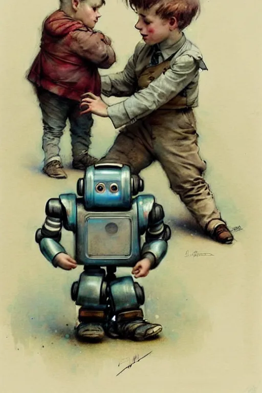 Image similar to (((((1950s boy and his robot . muted colors.))))) by Jean-Baptiste Monge !!!!!!!!!!!!!!!!!!!!!!!!!!!