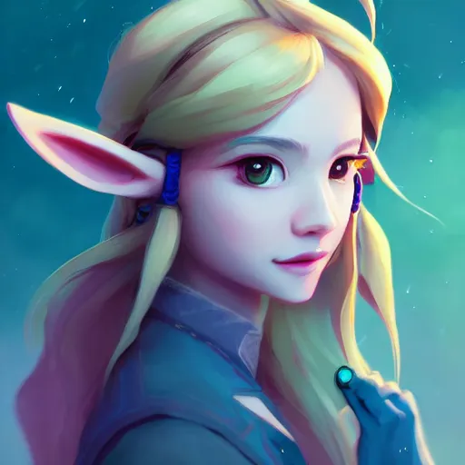 Image similar to a portrait of a cinematic still of the happy zelda, art by lois van baarle and loish and ross tran and rossdraws and sam yang and samdoesarts and artgerm and saruei and takaya imamura, digital art, highly detailed, intricate, sharp focus, trending on artstation hq, deviantart, unreal engine 5, 4 k uhd image