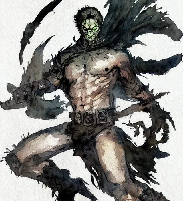 Image similar to a 3 / 4 view watercolor ink painting of a post - apocalyptic mutant sorcerer in the style of leonard boyarsky in the style of frank frazetta trending on artstation deviantart pinterest detailed realistic hd 8 k high resolution