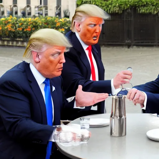 Image similar to Donald Trump drinking a pastis with Emmanuel Macron