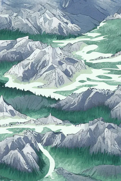 Image similar to mountaintop water flat illustration trending on artstation