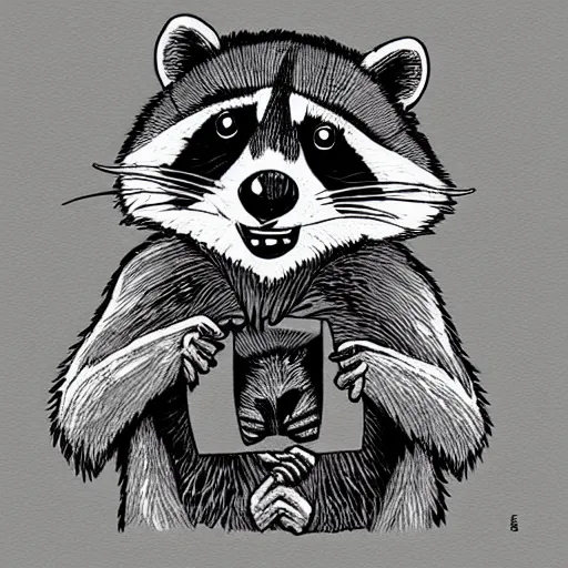 Prompt: racoon holding a branch, by teeturtle. com