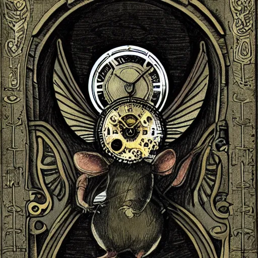 Image similar to a mouse with clockwork wings, fantasy illustration