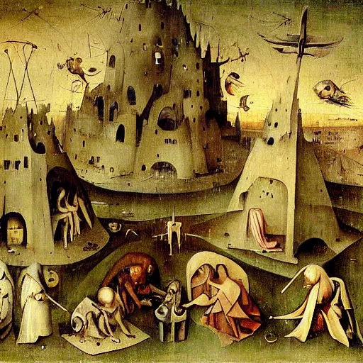 Prompt: angels and death by hieronymus bosch