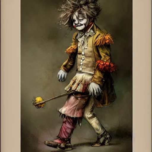 Image similar to ( ( ( ( ( alegria circus clown. muted colors. ) ) ) ) ) by jean - baptiste monge!!!!!!!!!!!!!!!!!!!!!!!!!!!