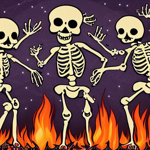 Prompt: skeletons dancing around a campfire