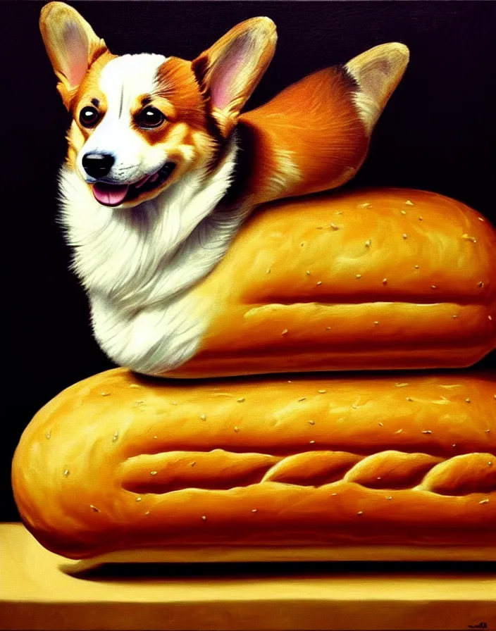 Image similar to a royal portrait of a corgi as a loaf of bread, oil on canvas, highly detailed, cinematic lighting, pretty