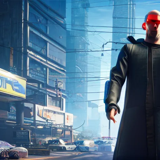 Image similar to cybernetic Amish man. Cyberpunk 2077. CP2077. 3840 x 2160