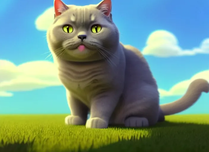 Prompt: a wholesome animation key shot of a british shorthair cat, in spain, studio ghibli, pixar and disney animation, sharp, rendered in unreal engine 5, anime key art by greg rutkowski, bloom, dramatic lighting