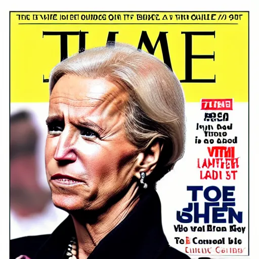 Prompt: cover of time magazine featuring female joe biden