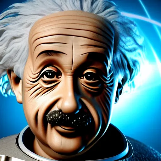 Image similar to still photo of surprised albert einstein in spacesuit, flat earth on three turtles at background, highly detailed, photorealistic shot, bright studio setting, studio lighting, crisp quality and light reflections, unreal engine 5 quality render