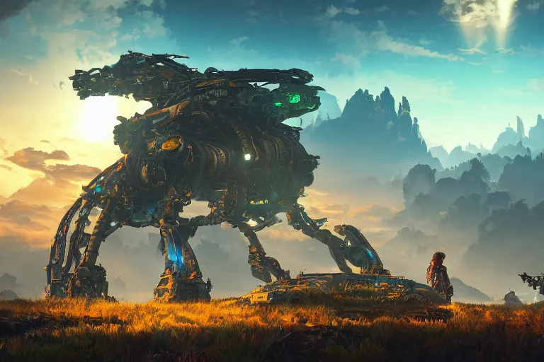 Image similar to slitherfang machine mecanical creature robot of horizon forbidden west horizon zero dawn radiating a glowing aura global illumination ray tracing hdr fanart arstation by ian pesty and alena aenami artworks in 4 k