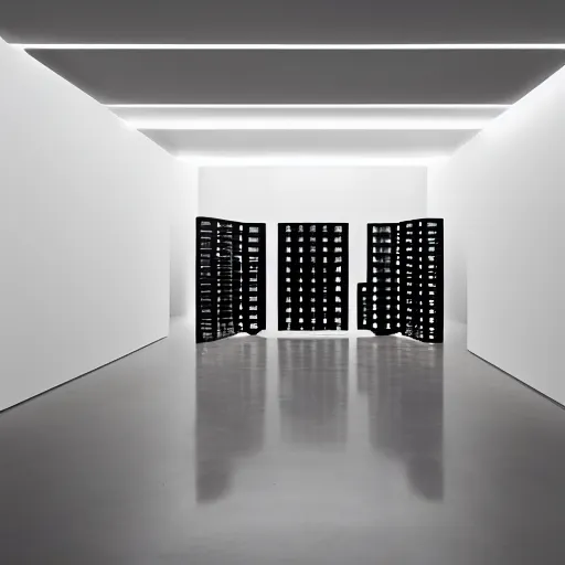 Prompt: a dezeen showroom, archdaily, minimalissimo photo of synthesizers by john pawson & virgil abloh & Patricia Urquiola