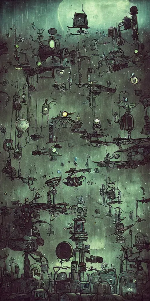 Prompt: a sci - fi junkyard scene by alexander jansson