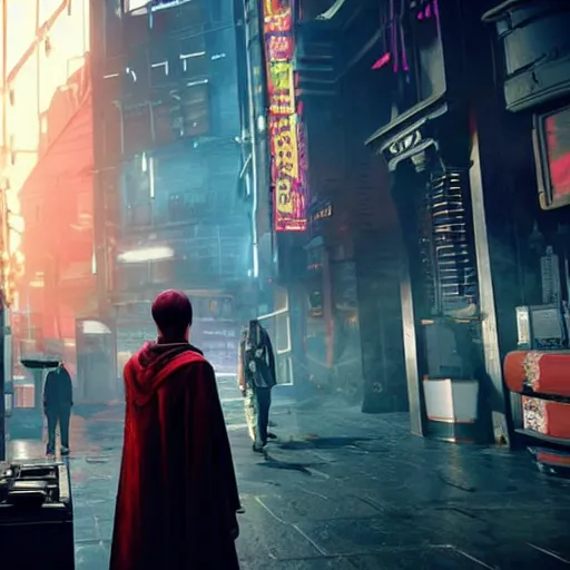 Image similar to harry potter in cyberpunk2077