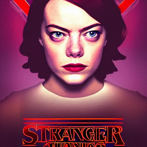 Image similar to Emma Stone in Stranger Things, XF IQ4, 150MP, 50mm, f/1.4, ISO 200, 1/160s, natural light, Adobe Lightroom, DxO Photolab, Corel PaintShop Pro, rule of thirds, symmetrical balance, depth layering, polarizing filter